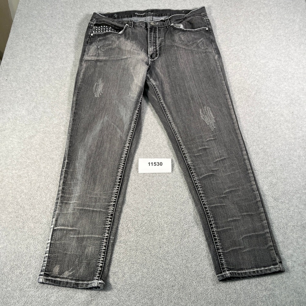 Touch Me Womens Size 18 Faded Black Contrast Stitch Rhinestone Stretch Jeans